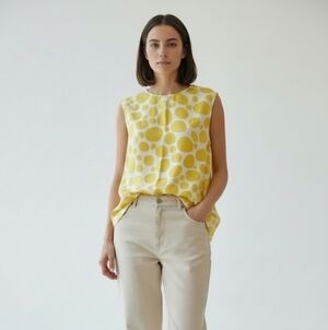 Angeline Kingsley Vintage Silk Cropped Top Yellow Womens Size 42/M France